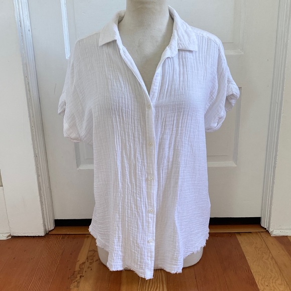 beachlunchlounge NWT Nika Cotton White Button-Down Short Sleeve Shirt Medium - Picture 1 of 5